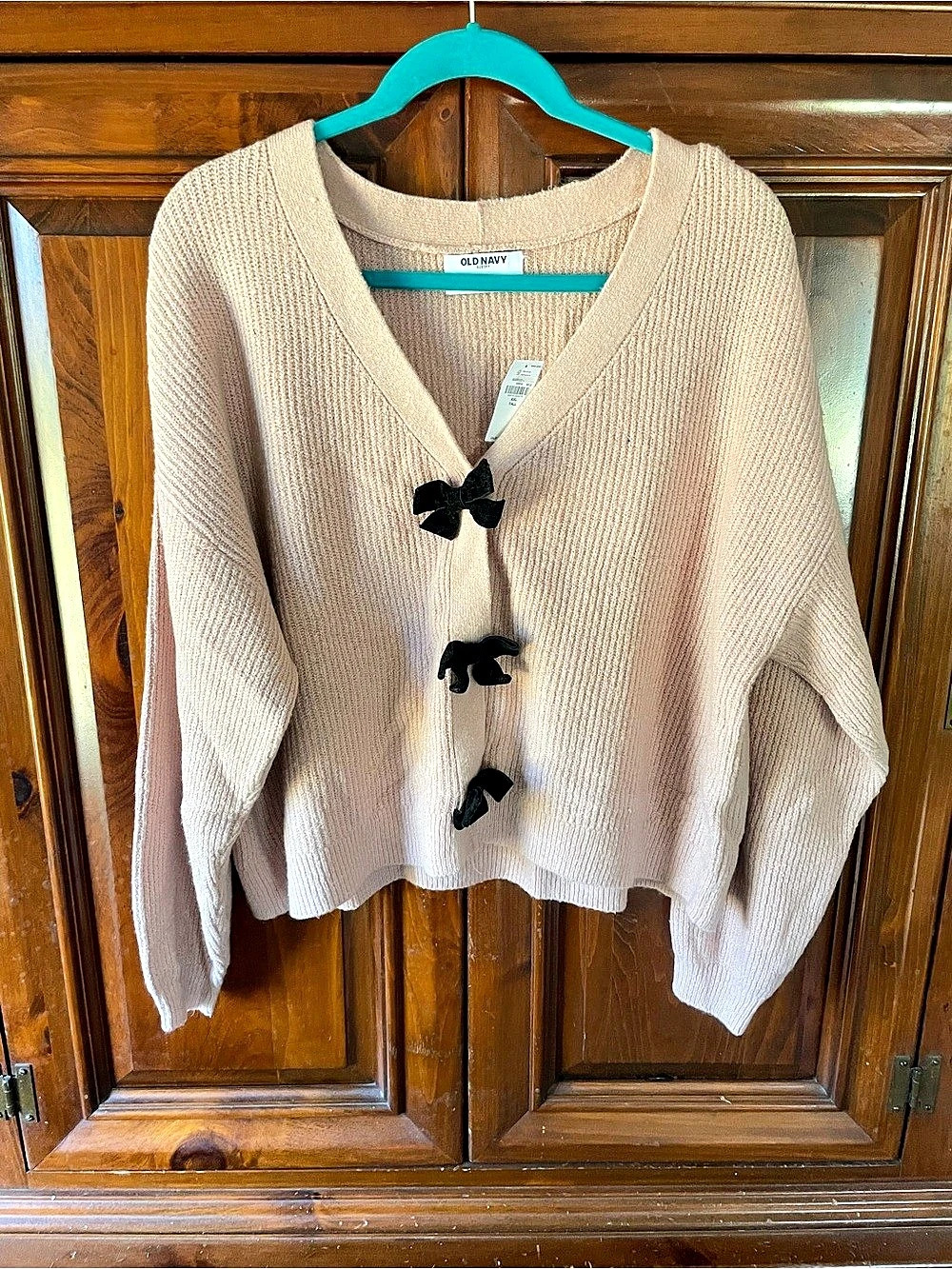 Old Navy SoSoft V-Neck Bow-Front Cardigan Sweater Pink XXL